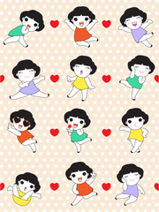 Happy Girls Character illustration set