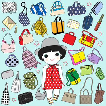 A Girl Can Never Have Too Many Bags Character Illustration