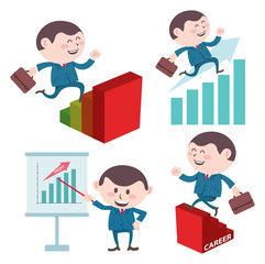 set of success business man in various poses isolated on white background