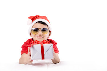 Happy little boys with gift.