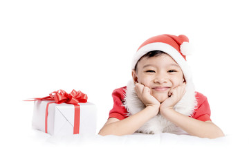 Happy little boys with gift.