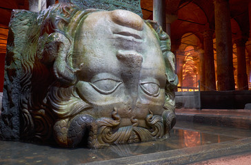 The Column with inverted Medusa base. Basilica Cistern. Istanbul