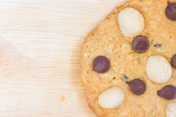 Cookies, Macadamia and Chocolate Chip on Wooden background