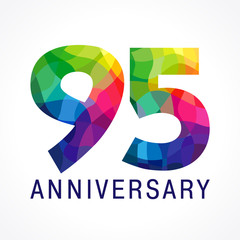 95 anniversary colored logo. The bright faceted logotype of 95th birthday.