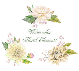 Watercolor set of floral elements for design.