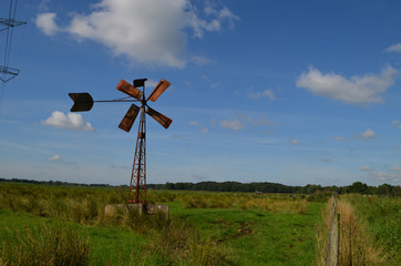 Windmill in a meadow in a wet polder