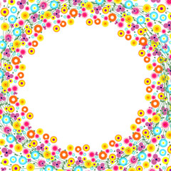 Floral Frame. Vector background. Colorful flowers arranged in a shape of the wreath.