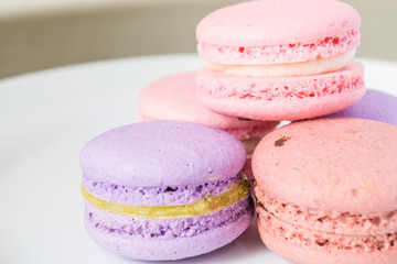 A french sweet delicacy, macaroons variety closeup.