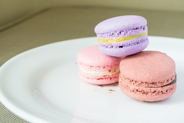 A french sweet delicacy, macaroons variety closeup.