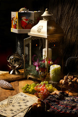 Christmas Eve with fruits and candles