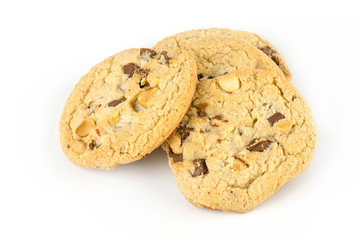 Chocolate chip cookies isolate on white bachground.