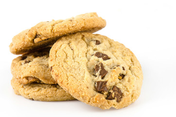 Chocolate chip cookies isolate on white bachground.