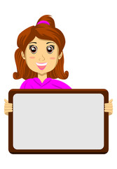 Editable Vector Illustration of Little Girl Holding Blank Signboard for Text Background