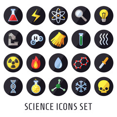 Science vector icons. Chemistry, Physics and Biology. Modern flat design.