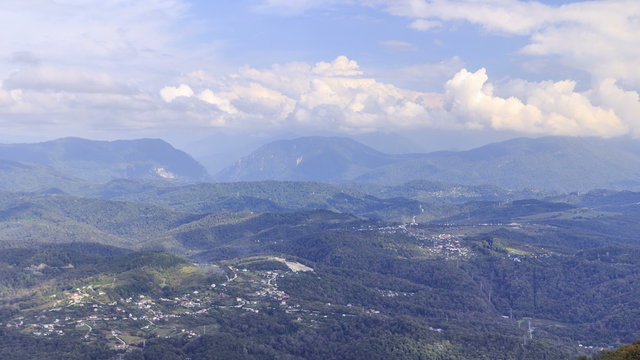 The view from the lookout tower on mount Akhun timelapse, Khosta district, Sochi, Russia