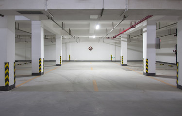 Parking garage underground, industrial interior