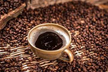 Coffee in brown cup