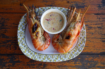 Grilled shrimp with sauce, Thai food