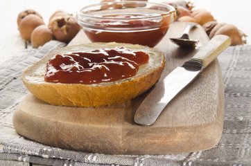 bread with home made rose hip jelly