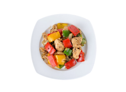 Stir Fried Chicken with Black Pepper on white plate