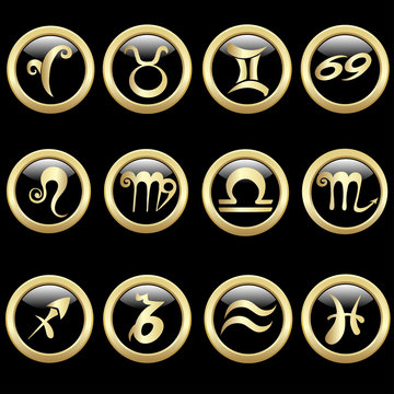 Set zodiac sign in circle frame