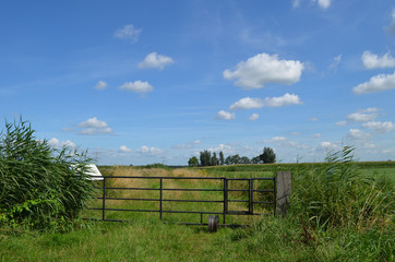 Gate on grassy path in Dutch polder, Breda