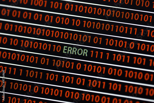 "An error message in the screen. The error text is in green and zeros ...