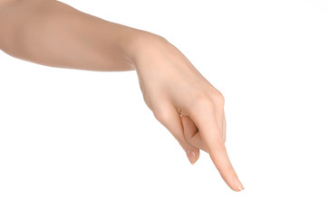 Beauty and Health theme: beautiful elegant female hand show gesture on an isolated white background...