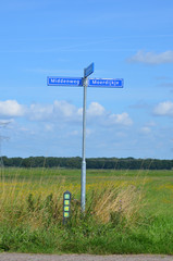 Street name signs on pole in Dutch polder