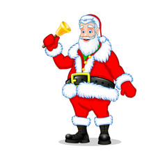 Santa Claus standing on a white background and rings the Christmas bell