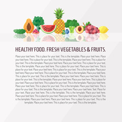 Vegetables and fruits vector background. Modern flat design. Healthy food background.