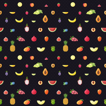 Fruit multicolored seamless vector pattern. Modern flat design.