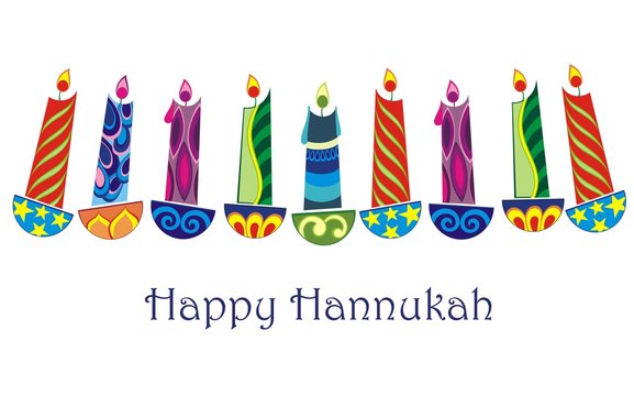 Jewish holiday Hanukkah background with  candles isolated on white