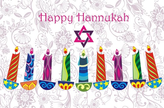 Vector Hanukkah background with menorah and david star