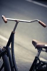 Fototapeta na wymiar Parked bicycle handlebar
