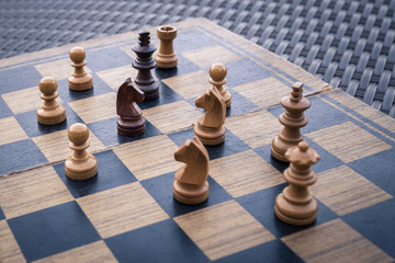Wooden Chess board Business strategy idea concept background. Vi