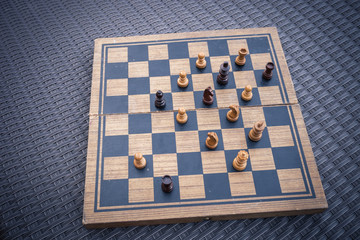 Wooden Chess board Business strategy idea concept background. Vi
