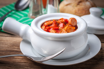 Lecho - stew with peppers, onions and sausages.