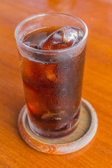 Glass of soft drink with ice