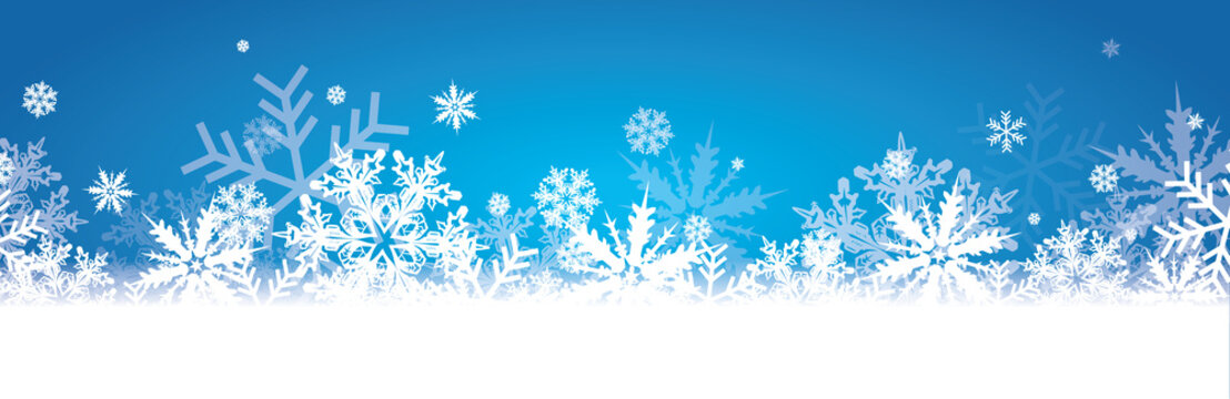 Blue snowflakes banner, snow banner, winter background