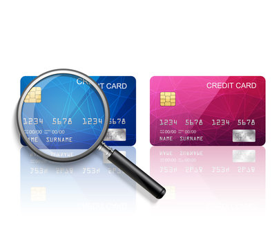 Credit cards with magnifying glass,vector