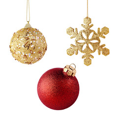 Golden and red xmas balls isolated