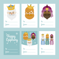 Collection of 6 Christmas card templates. Vector illustration. Template for Greeting Scrap booking, Congratulations, Invitations. Green. Happy Epiphany