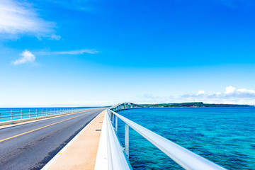 Fototapeta na wymiar Sea, bridge, landscape. Okinawa, Japan.