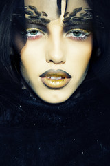 Woman in black lace veil