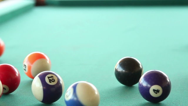 HD clip of a billiard ball triangle during the break shot