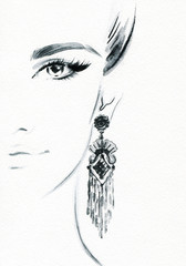 Frauengesicht. Schmuck und Schönheit. Modeillustration © Anna Ismagilova