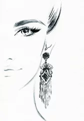 Frauengesicht. Schmuck und Schönheit. Modeillustration © Anna Ismagilova