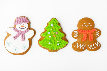 Gingerbread cookies on the white background