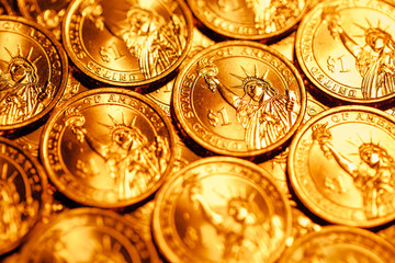 golden dollar coins background